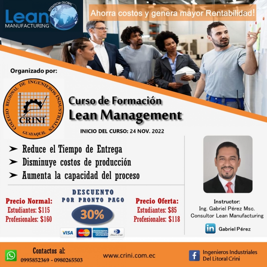 Curso de Formación: LEAN MANAGEMENT empieza desde el Jueves 24 al Sábado 26 de Noviembre.